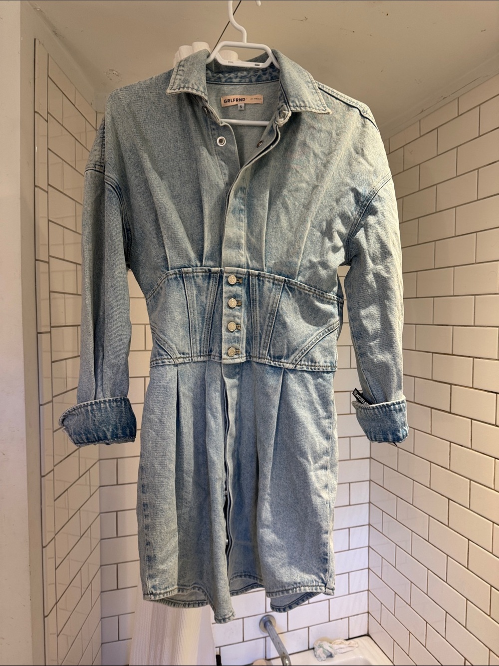 GRLFRND Faded Light Blue Corset Denim Dress